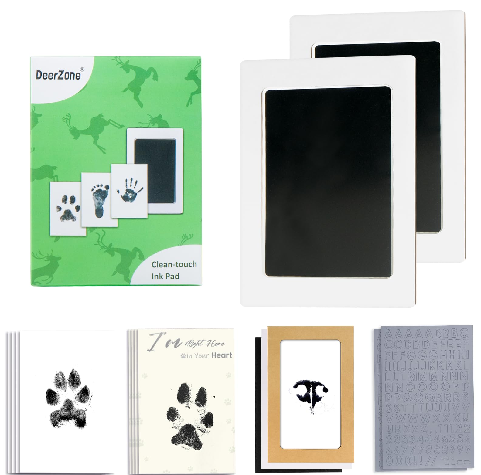 DeerZone Inkless Paw Print Kit packaging showing clean, mess-free setup for busy pet parents