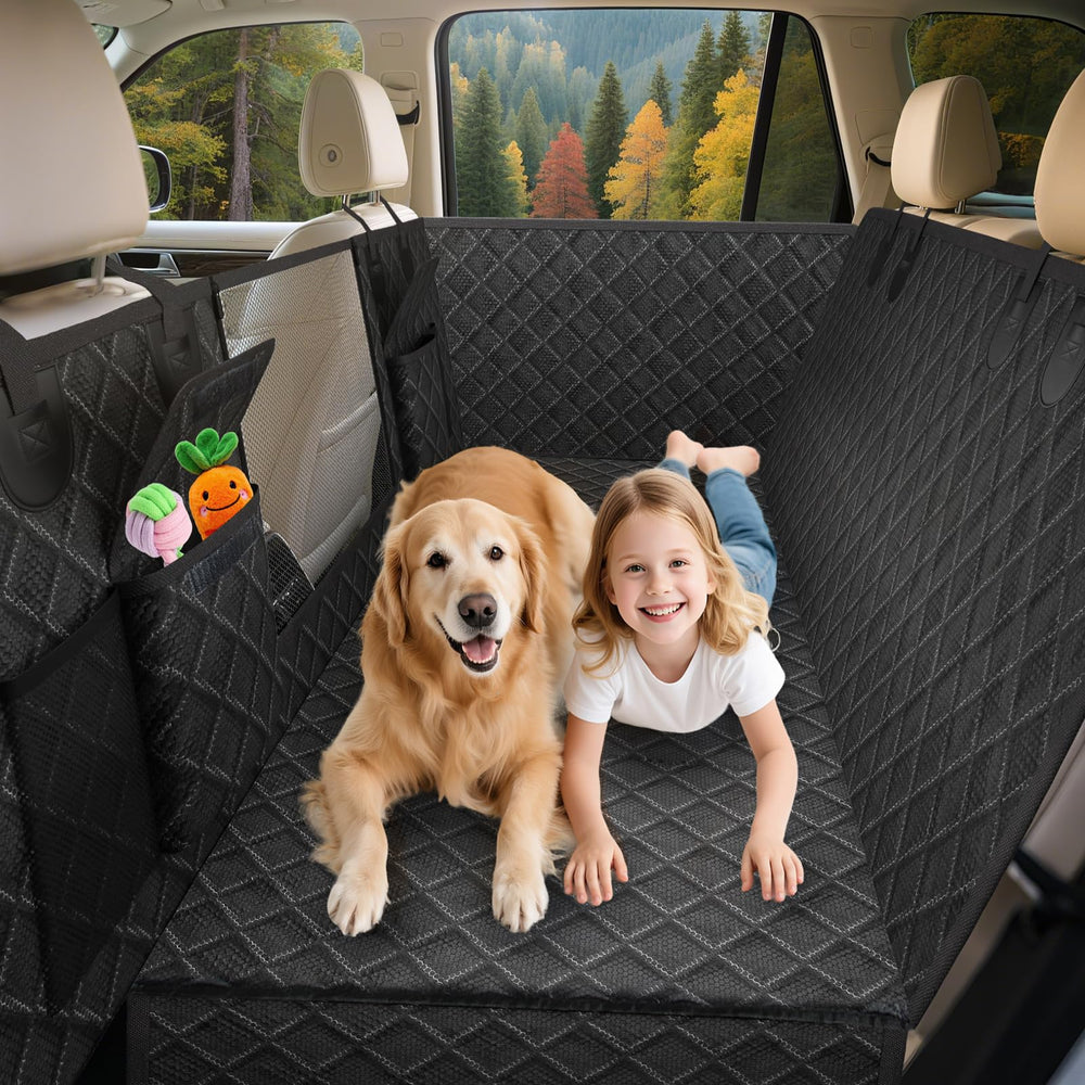 Deeteck dog car seat cover back seat extender provides full coverage and comfortable space for pets.