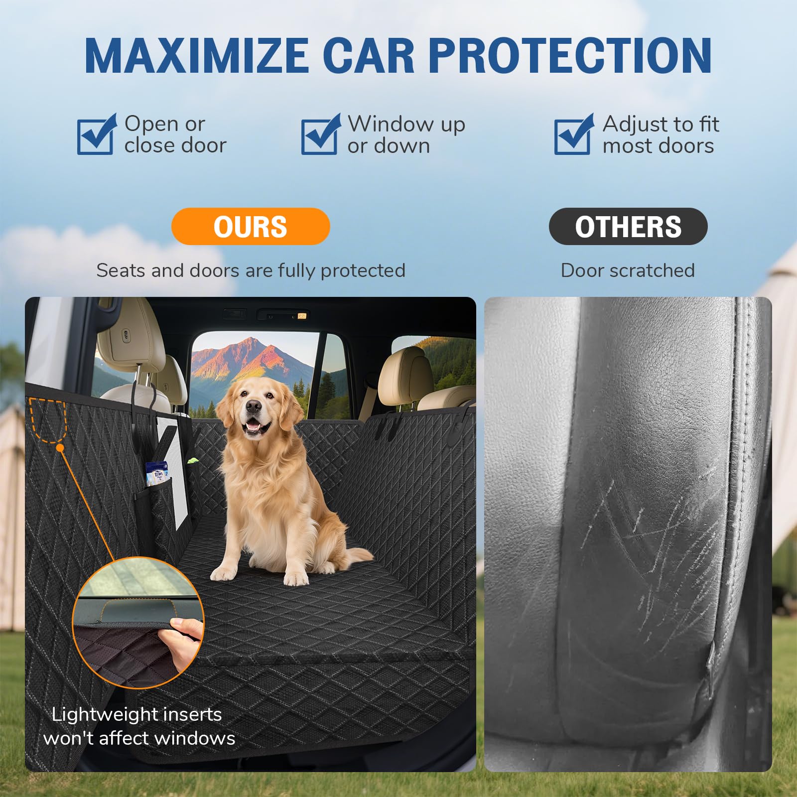 Deeteck dog car seat cover door protectors prevent door scratches during rides.