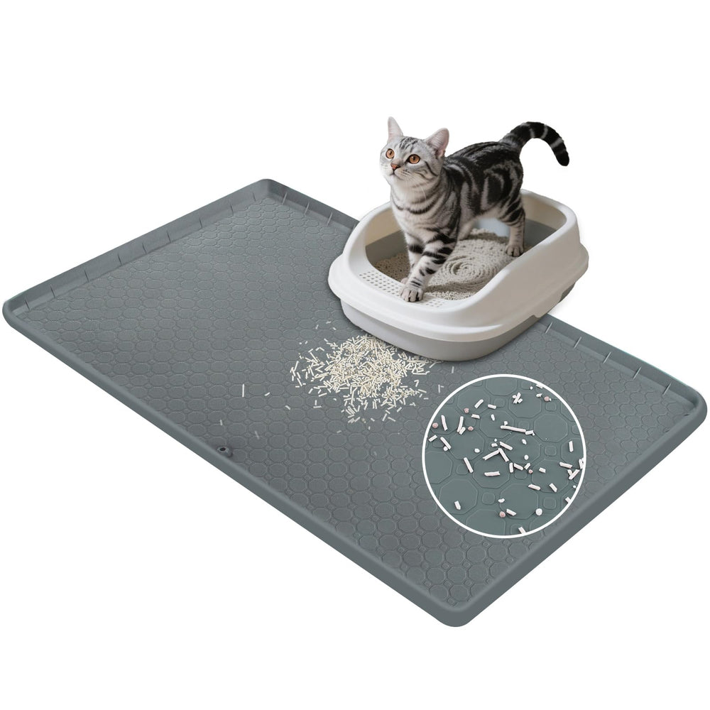 Deisunpet extra-large cat litter mat 34x22 traps litter and keeps floors clean.