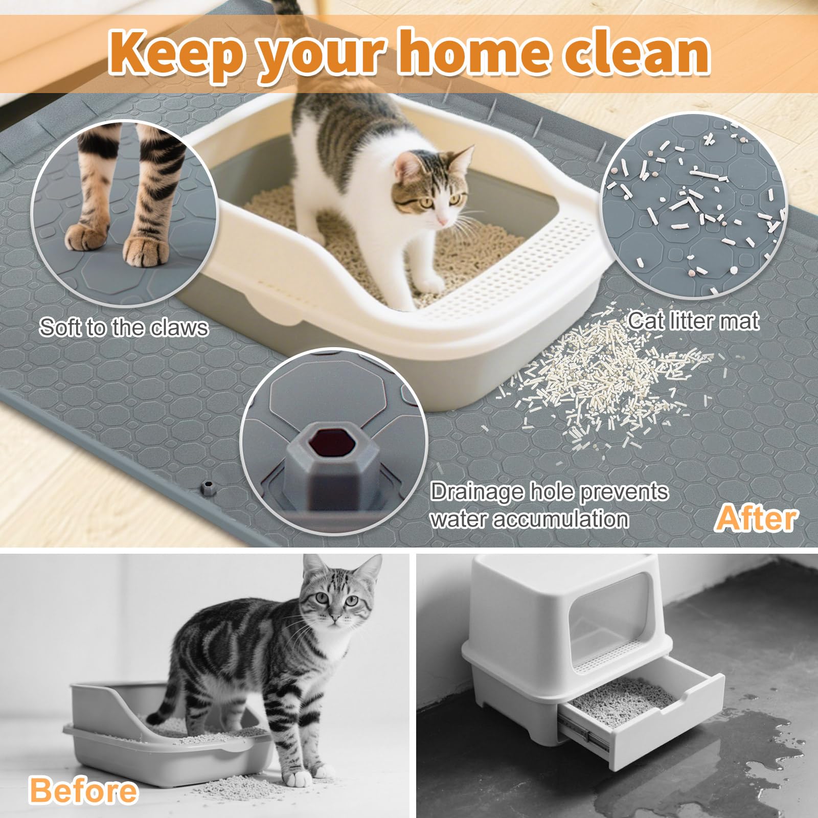 Deisunpet ribbed texture litter-trapping mat catches scattered litter at the box exit.