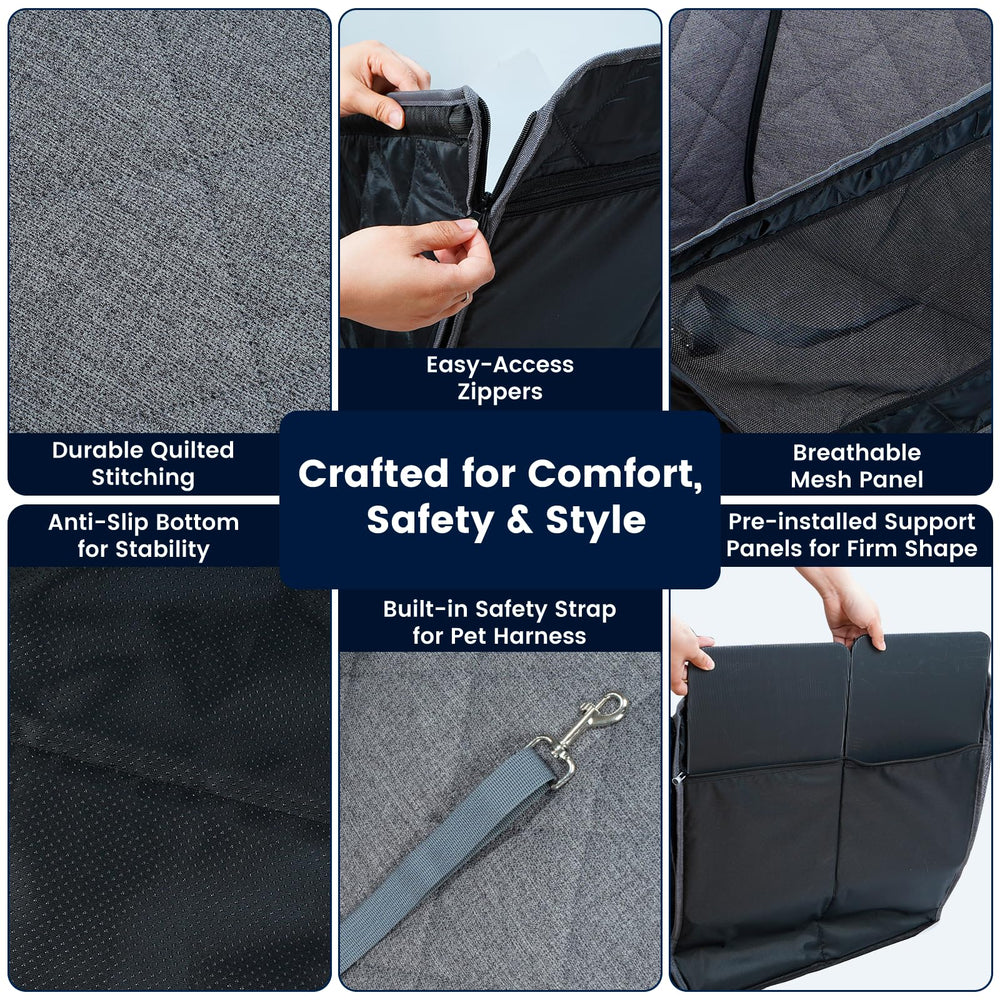 Dekeyoo front seat dog car seat zippered side flaps for easy access