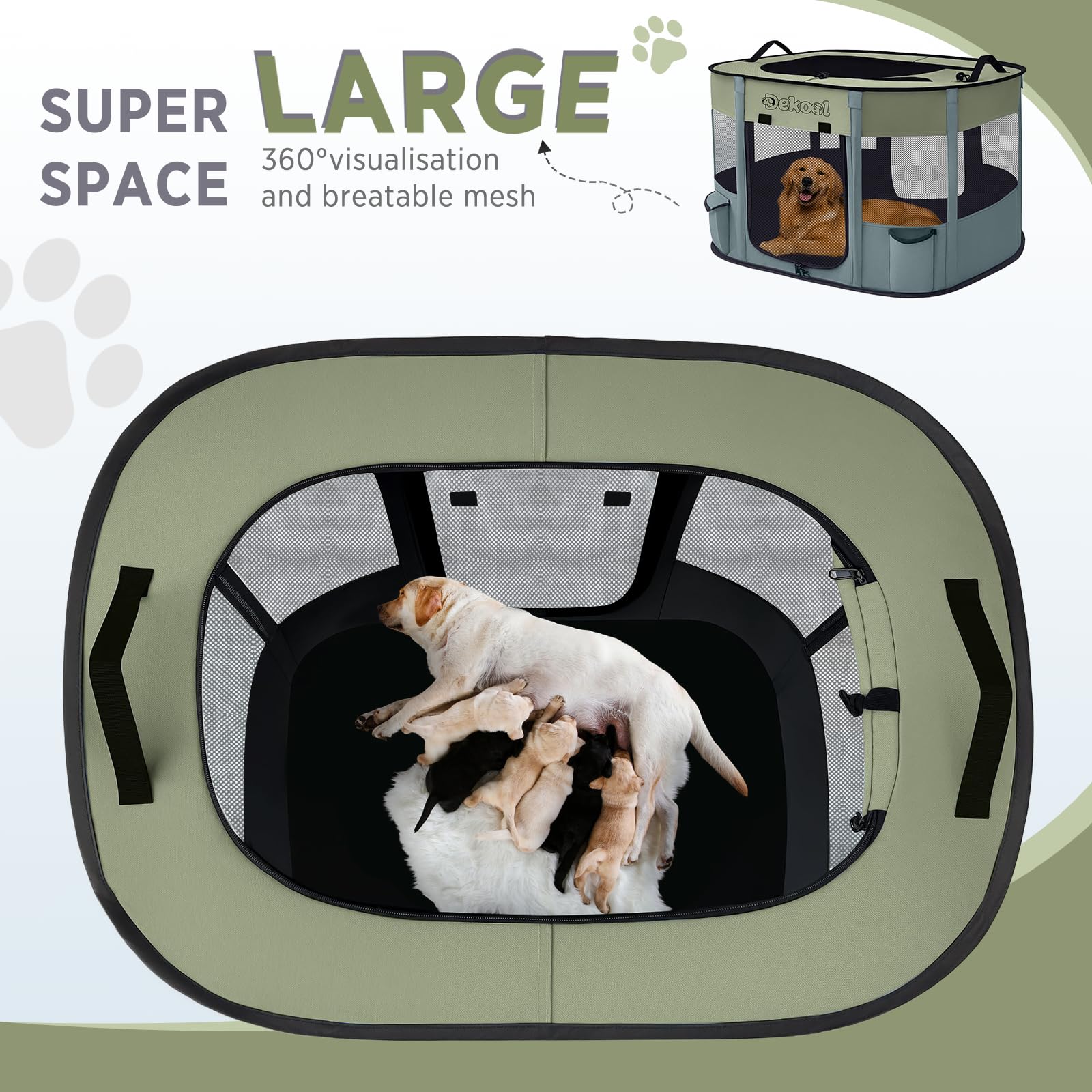 Dekool foldable playpen with anchor straps for stable setup on varied surfaces during outings.