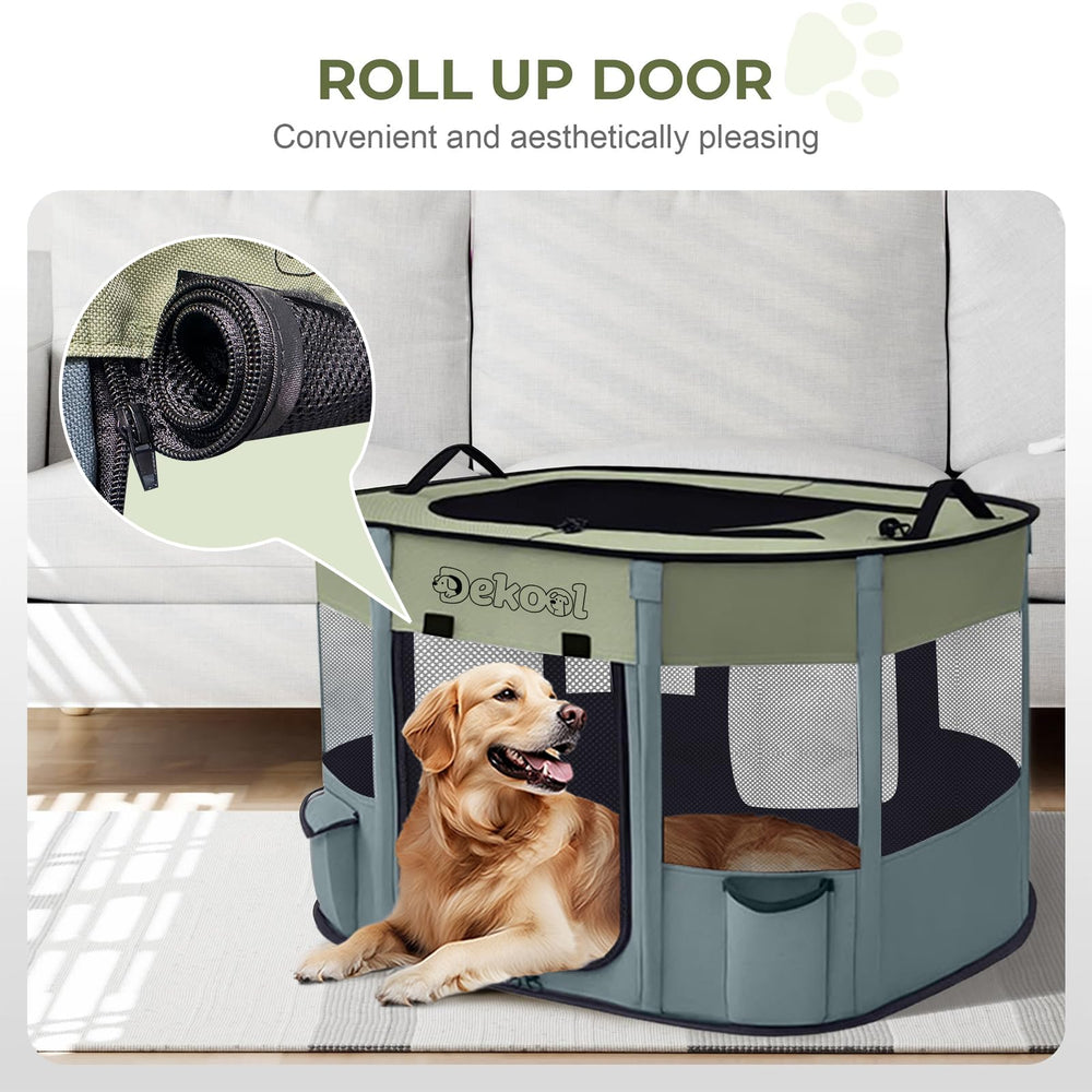 Dekool foldable playpen carrying case for convenient transport and tidy storage.