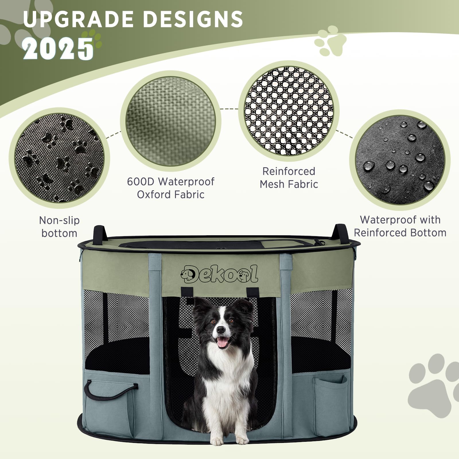Dekool foldable playpen reinforced mesh provides durability and better ventilation for pets.