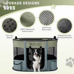 Dekool foldable playpen reinforced mesh provides durability and better ventilation for pets.
