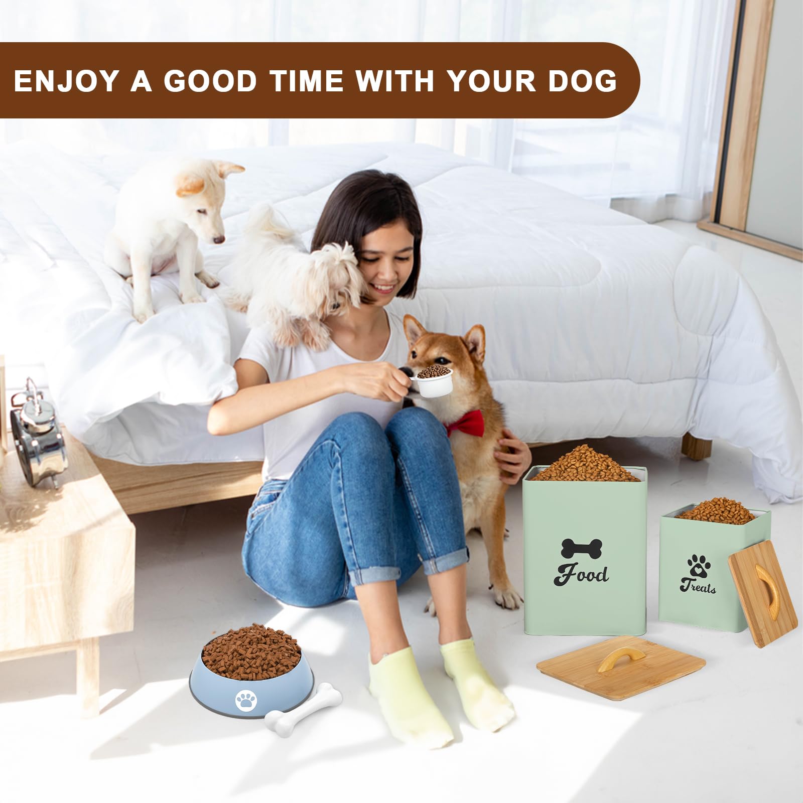 Dekosilave airtight lid dog food container seals freshness and odor control on the counter.