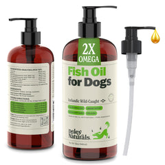 Deley Naturals Dog Fish Oil Icelandic bottle on wood promotes overall canine health