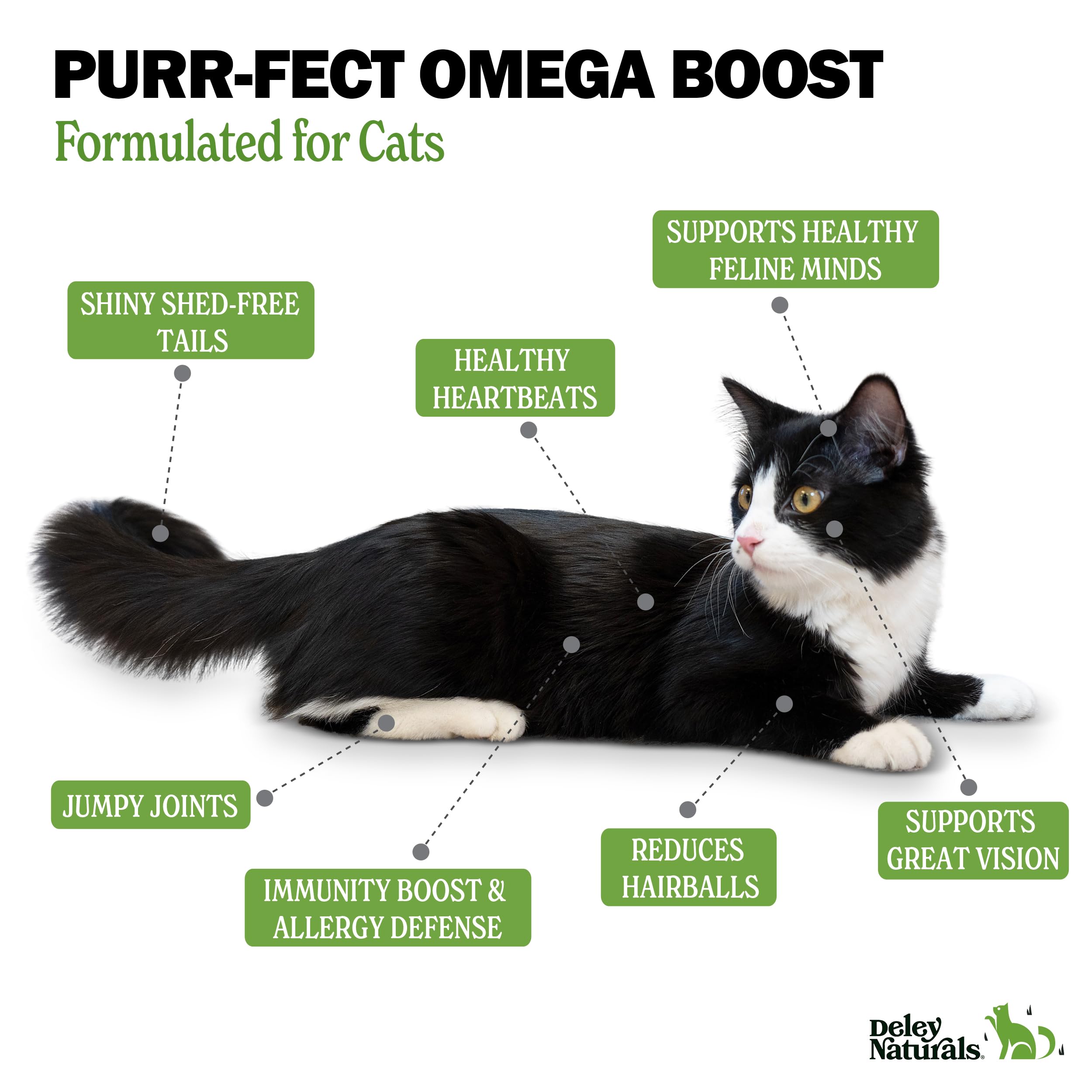 Deley Naturals Wild Caught Fish Oil for Cats shiny coat from omega-3 support.