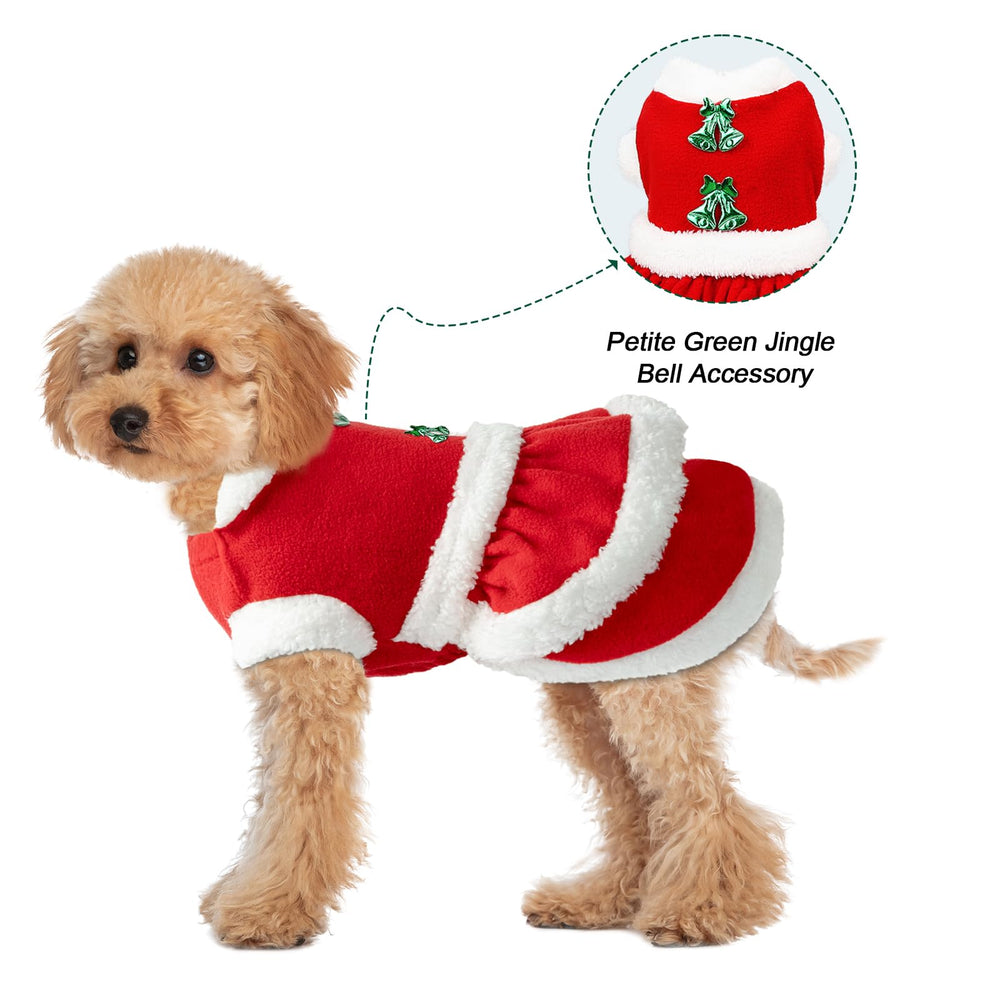 Delifur dog Christmas dress stretchable neck for easy on/off and comfy wear.