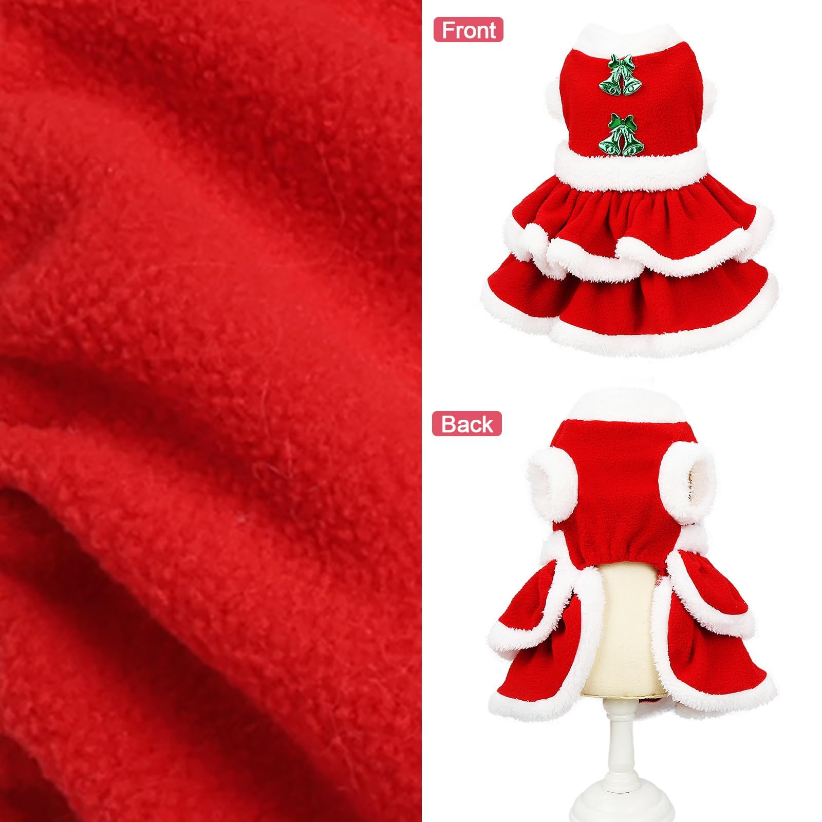 Delifur dog Christmas dress velvet closeup in red shows soft fabric and festive texture.