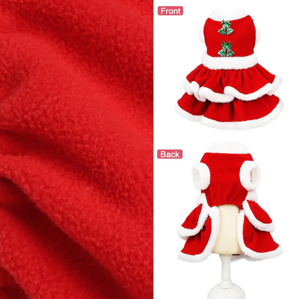 Delifur dog Christmas dress velvet closeup in red shows soft fabric and festive texture.
