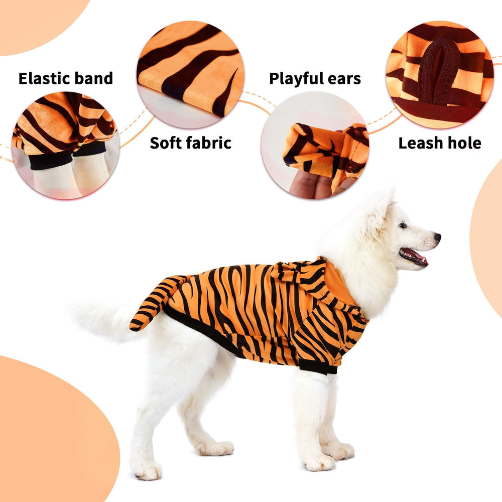 DELIFUR tiger-costume-dog-leash-hole shows secure outdoor access