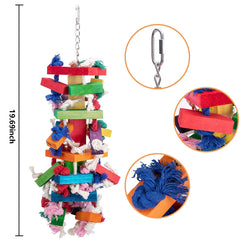 Deloky bird block knots toy showing 19-7-inch size for large birds.