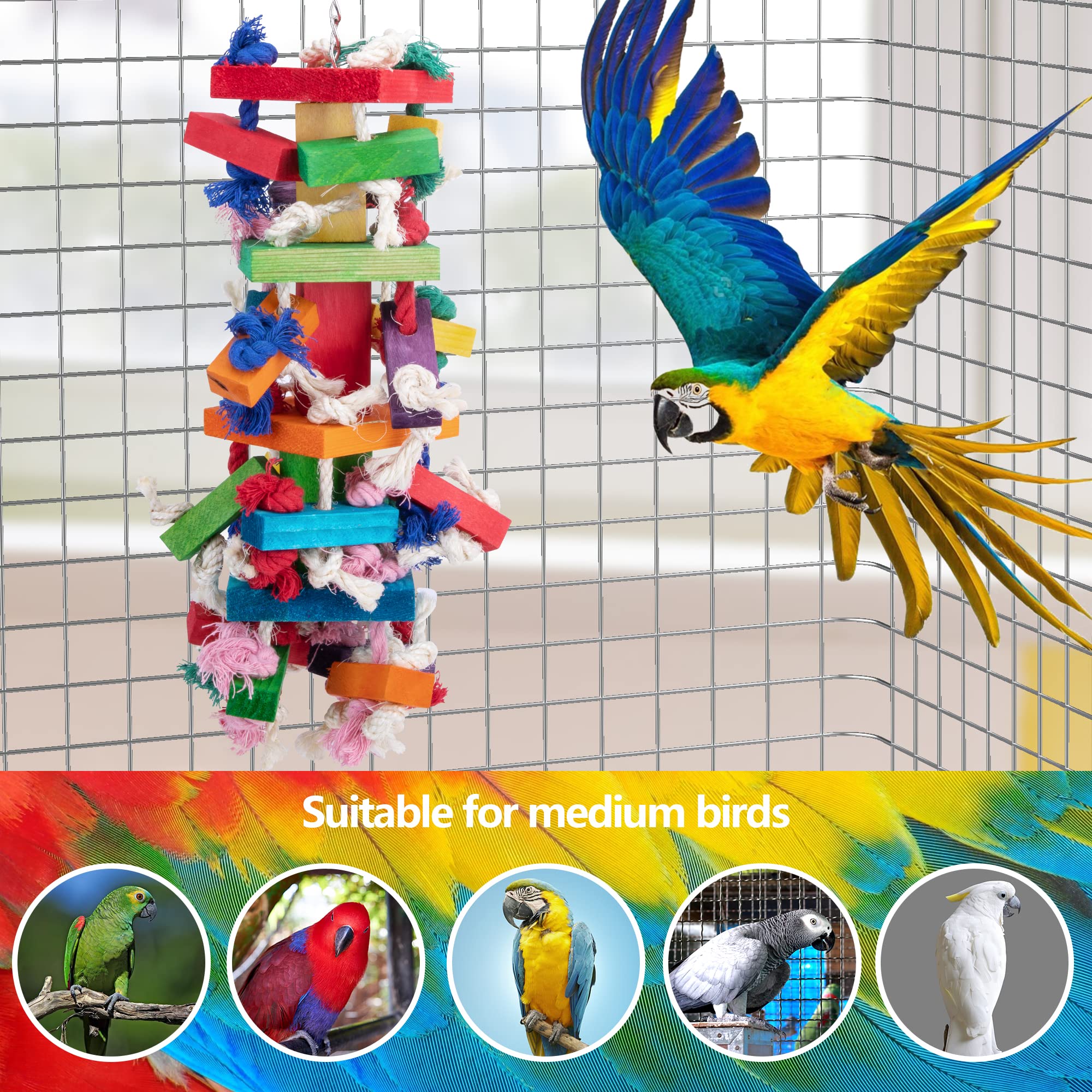 Deloky bird block knots toy natural wood dyes inviting parrots to chew.