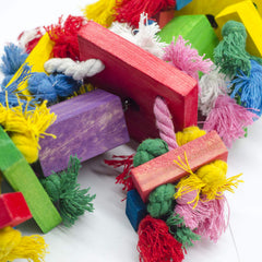 Deloky bird block knots toy parrot climbing play scene.