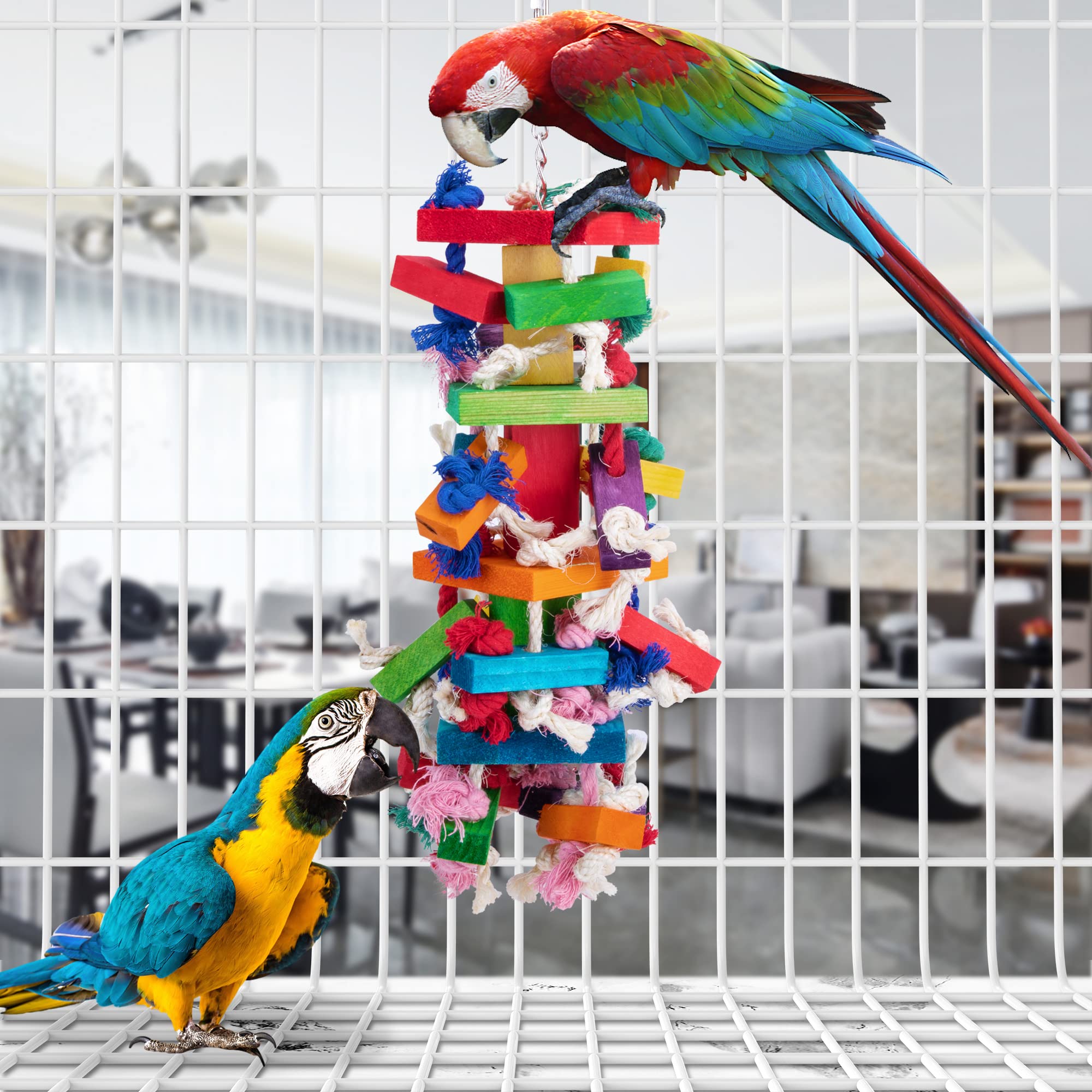 Deloky bird block knots toy strong hardware for secure hanging.