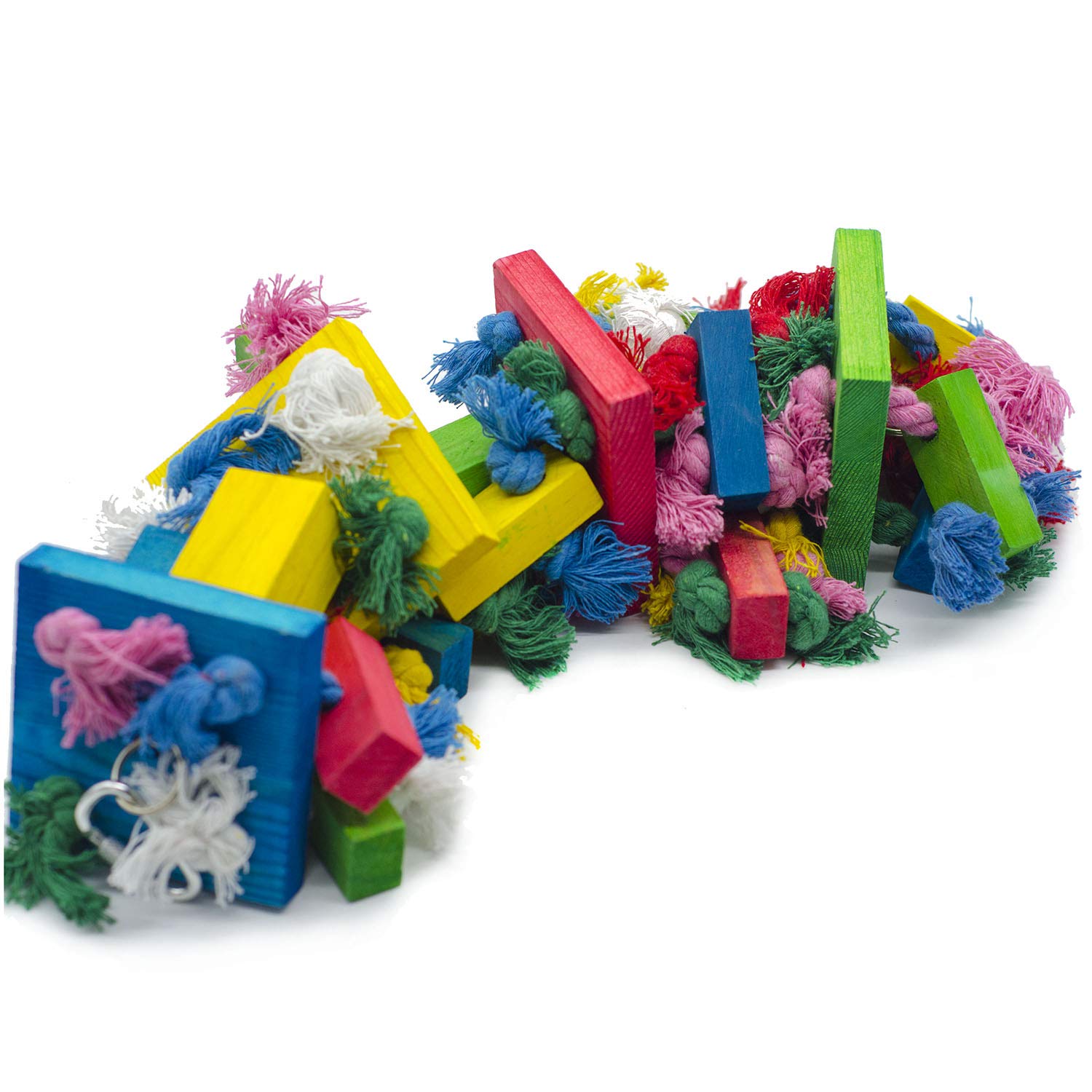 Deloky bird block knots toy wooden chew pieces in natural wood.
