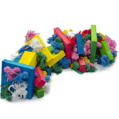 Deloky bird block knots toy wooden chew pieces in natural wood.