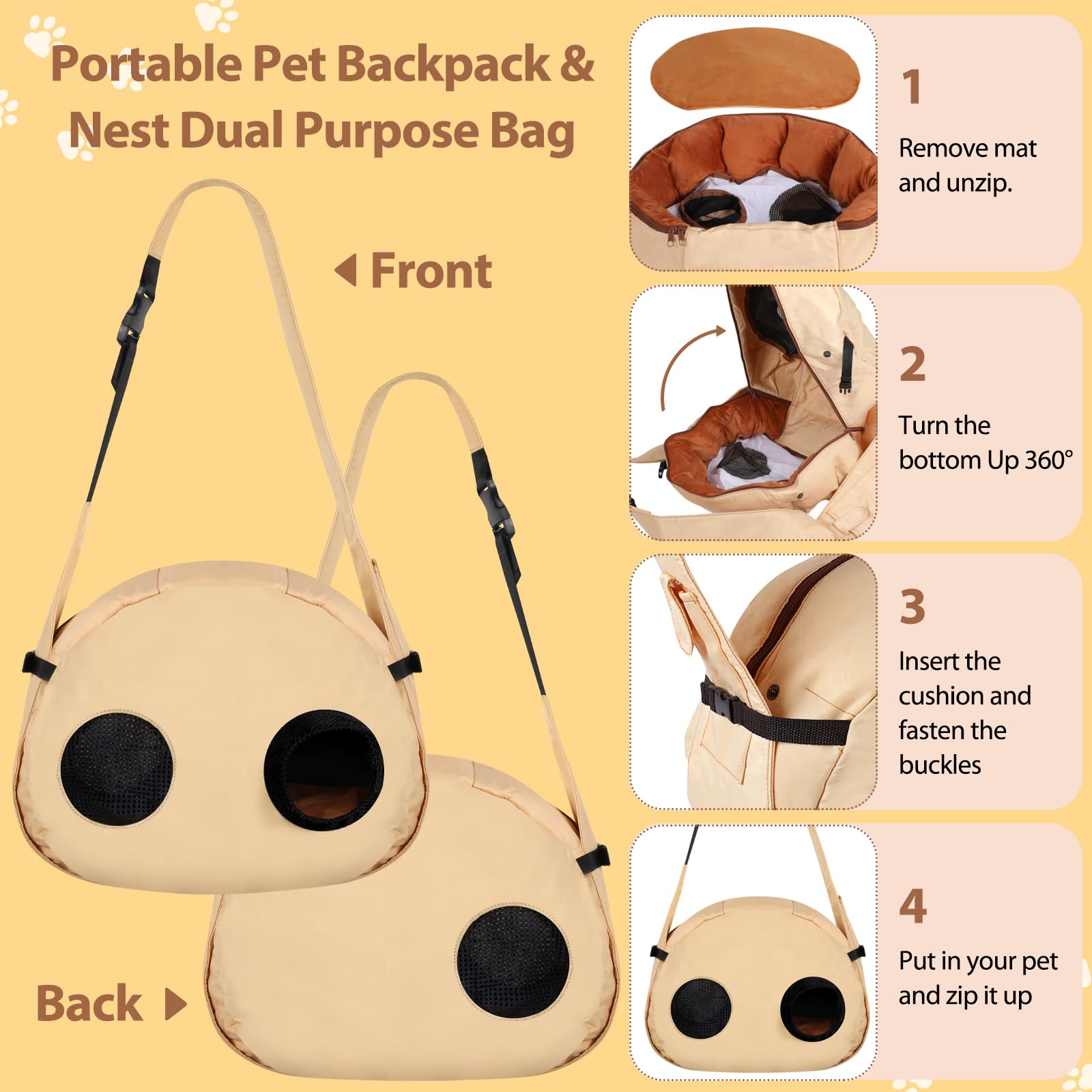DELOMENPA sling showcases secure backpack-style design for pets.