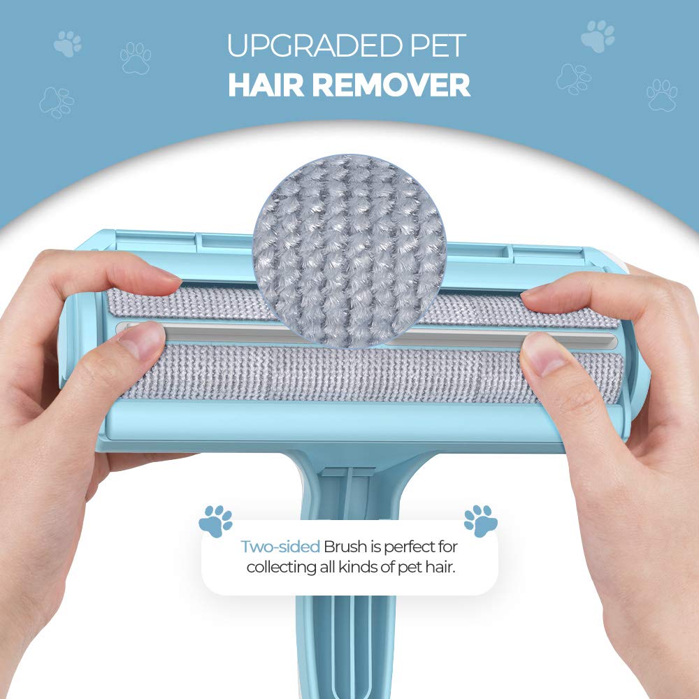 DELOMO Pet Hair Removal Tool over a blanket for quick fur pickup.