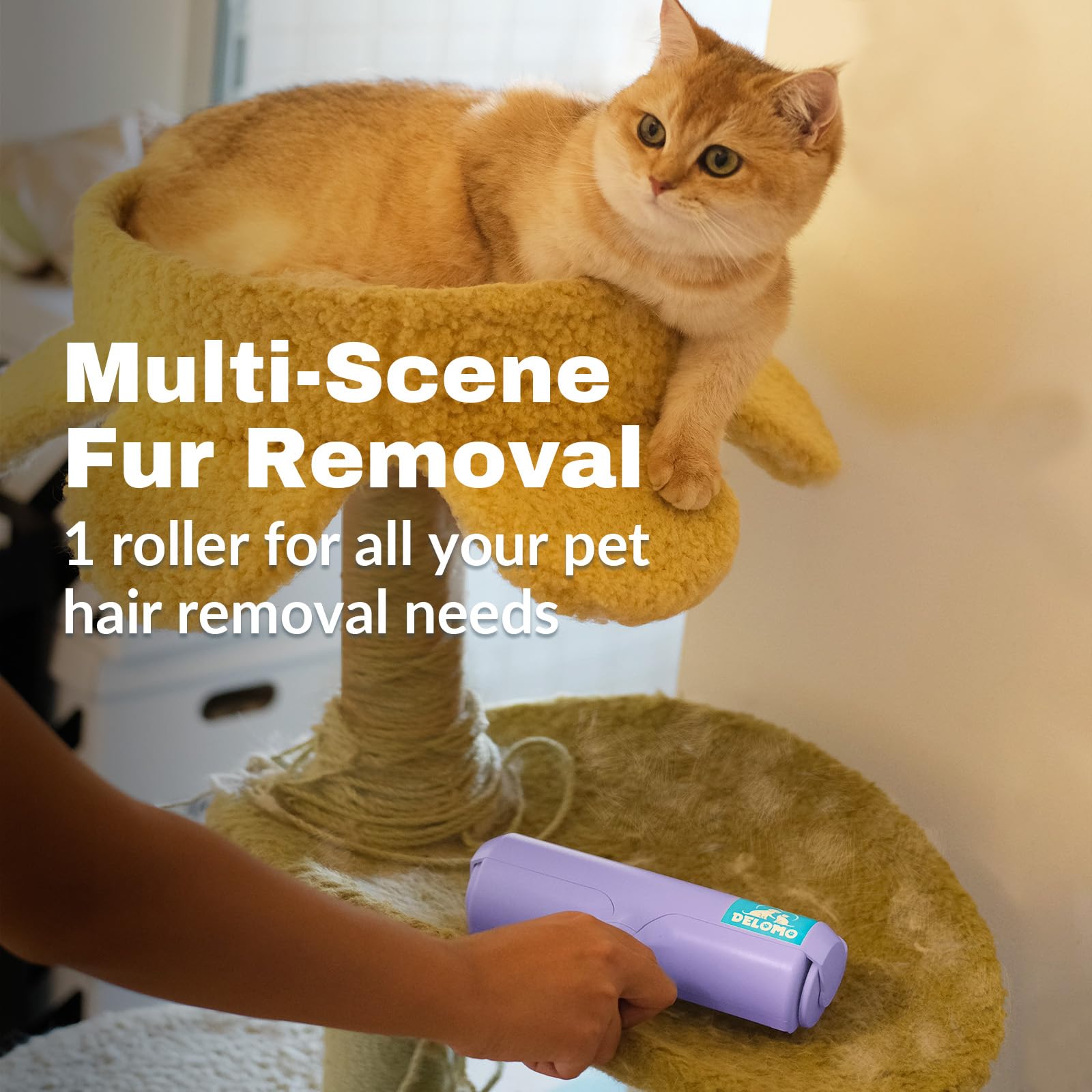 DELOMO Pet Hair Roller clean-up view shows easy maintenance with a damp cloth