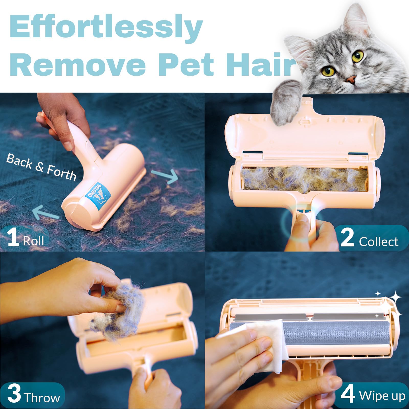 DELOMO Pet Hair Roller easy cleaning simple maintenance after use.