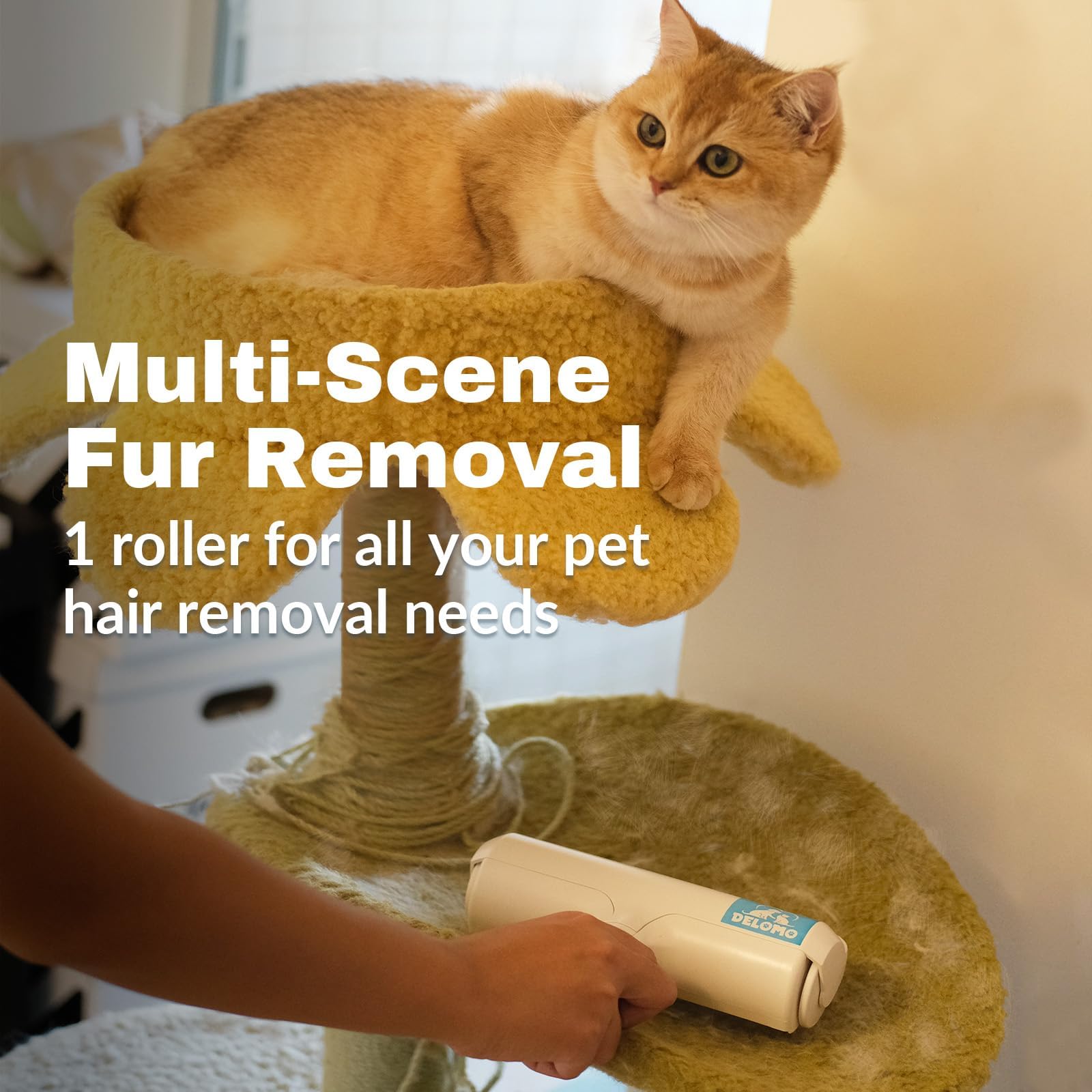 DELOMO Pet Hair Roller on clothing for reusable lint removal and quick touch-ups.