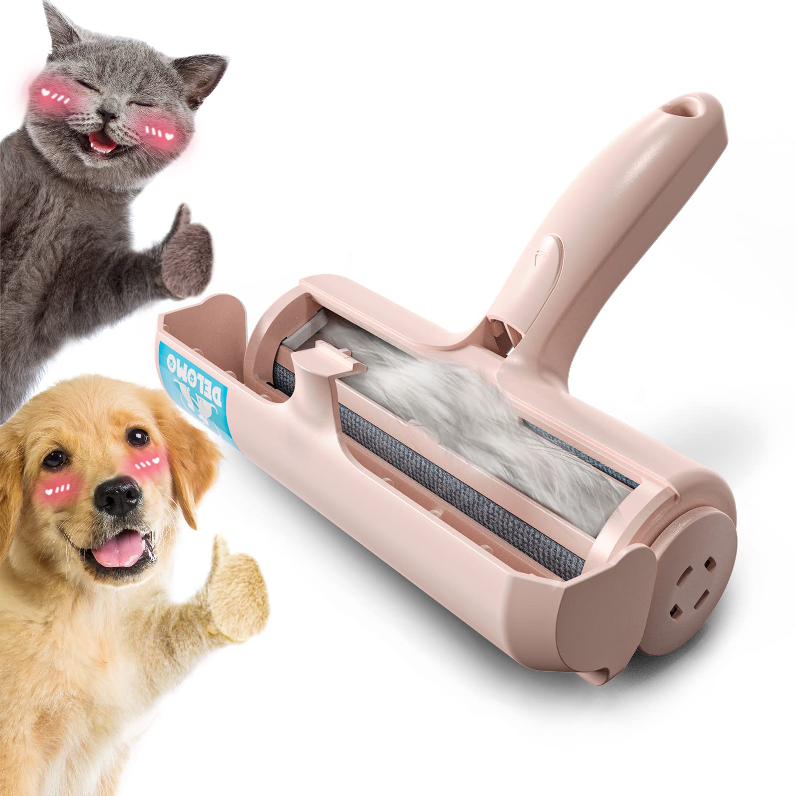 DELOMO Pet Hair Roller on couch removing fur for a cleaner living room.