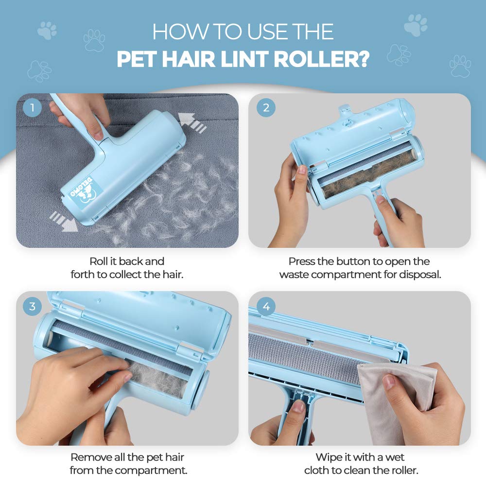DELOMO Pet Hair Removal Tool self-cleaning design in action.