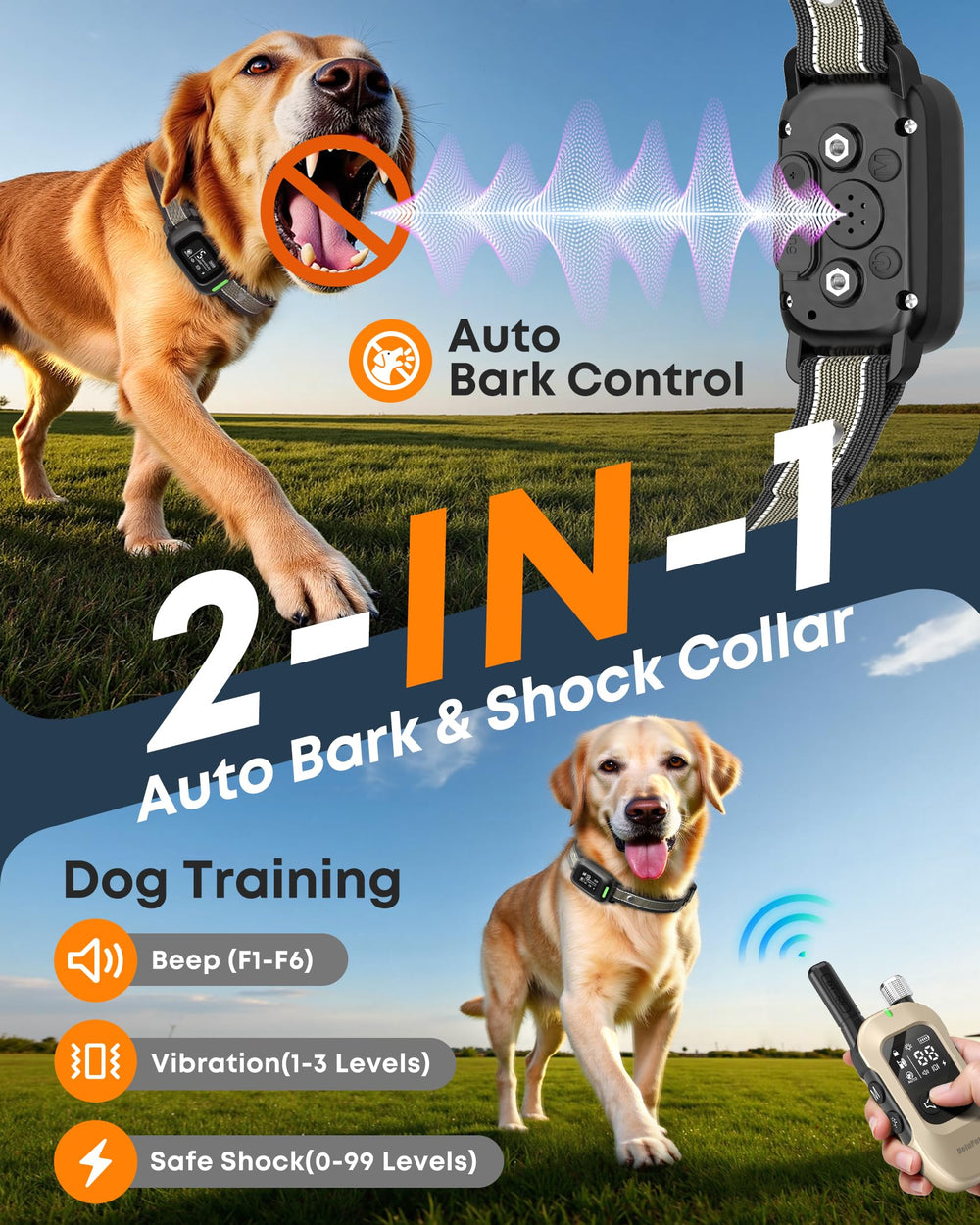Delupet 2-in-1 training collar showcases versatile modes for customized coaching.