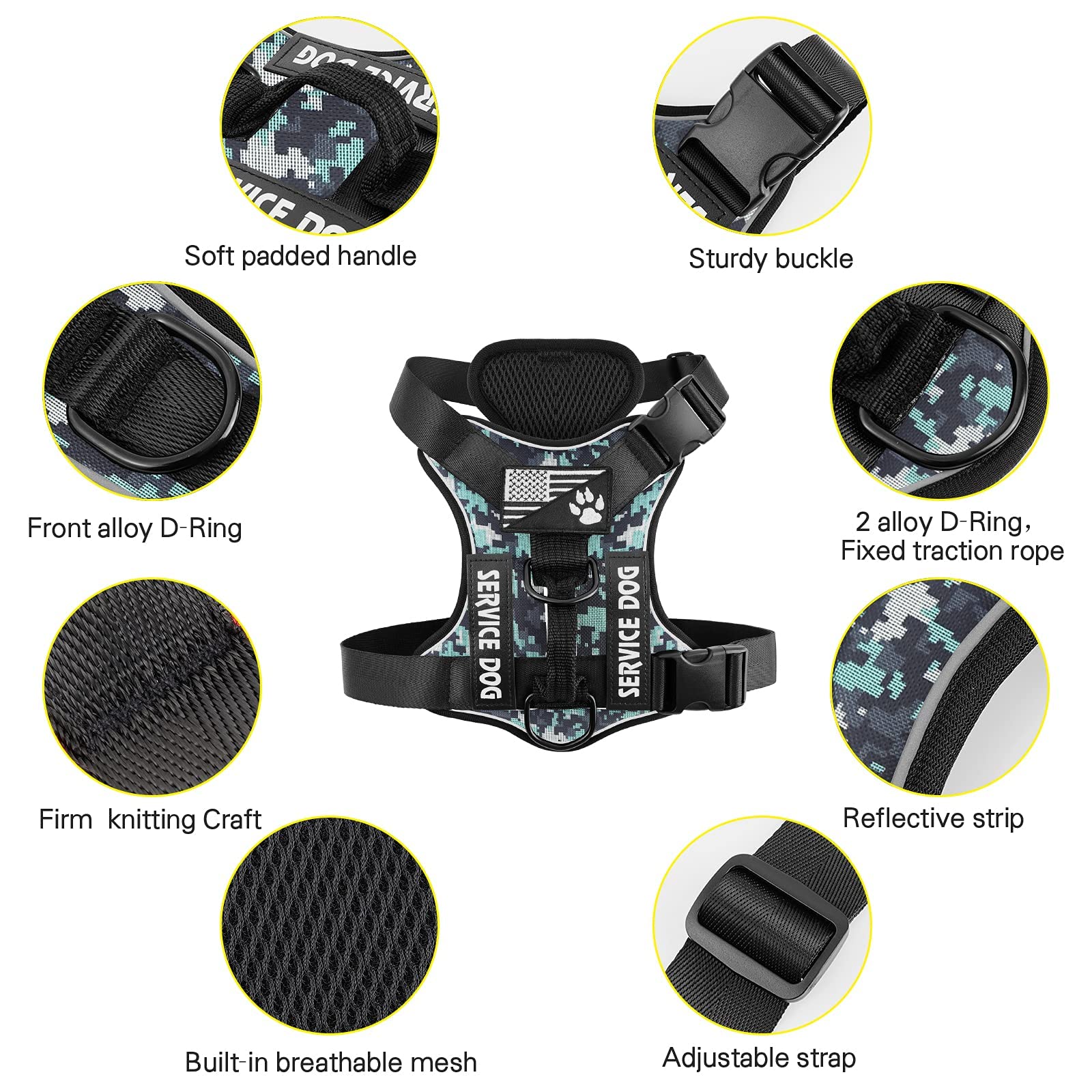 Demigreat service dog harness front clip reduces pulling for safer walks