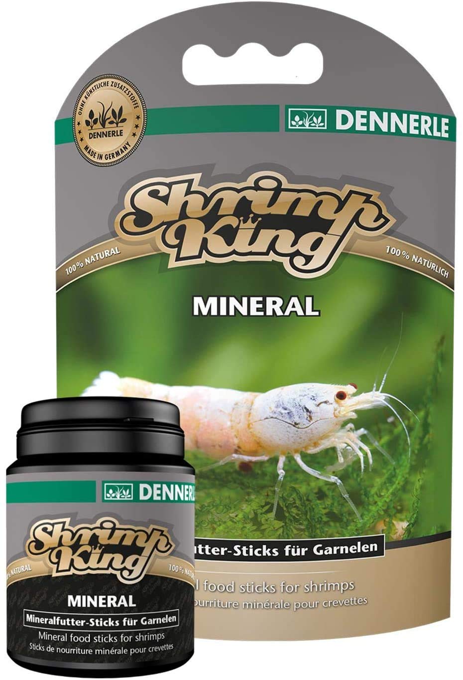 Dennerle Shrimp King Mineral sticks close-up, highlighting mineral-rich formula for moulting support.