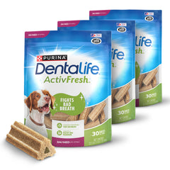Dentalife ActivFresh pack three dog chews designed for small to medium dogs.