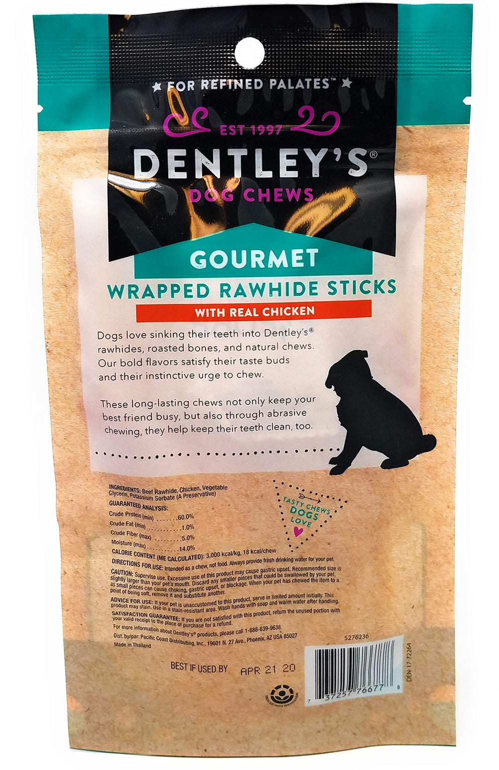 Dentley's Gourmet Wrapped Rawhide Sticks chicken closeup texture provides a satisfying chew during play