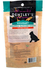 Dentley's Gourmet Wrapped Rawhide Sticks chicken closeup texture provides a satisfying chew during play