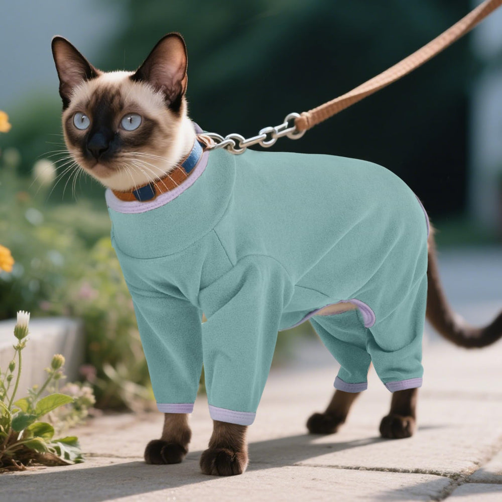 DENTRUN lint-resistant-fabric-breathable cat-suit keeps your pet comfortable.