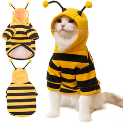 DENTRUN sphynx hairless bee-costume worn for warm indoor wear and cute moments.