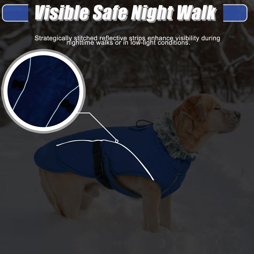 DENTRUN Winter Warm Dog Coat back view with extended coverage for belly protection.