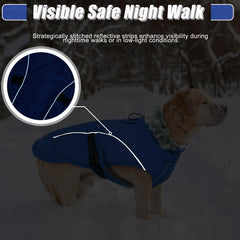 DENTRUN Winter Warm Dog Coat back view with extended coverage for belly protection.