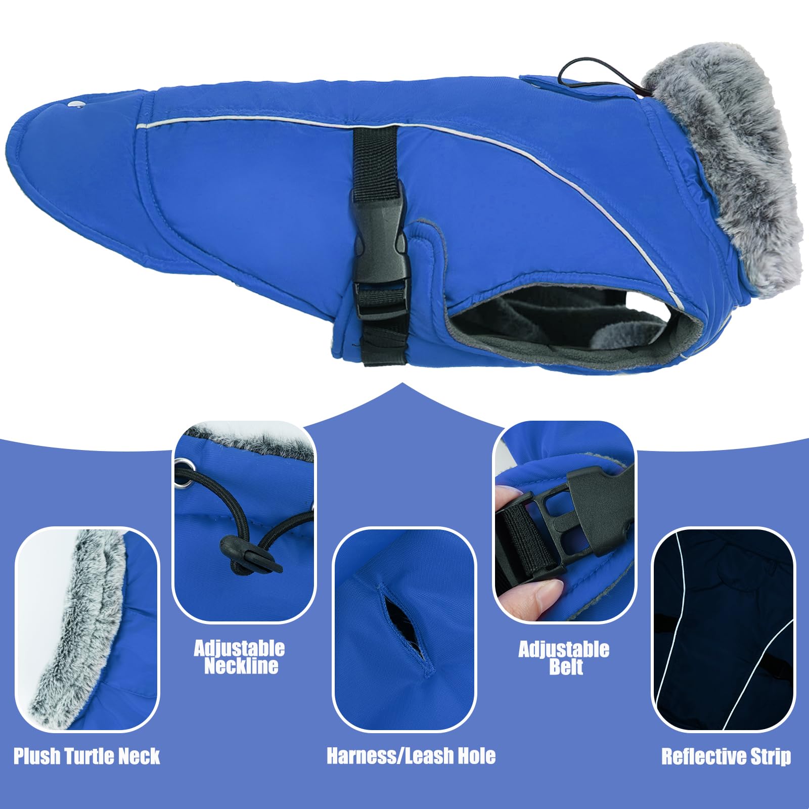DENTRUN Winter Warm Dog Coat reflective strips boost visibility for dawn or dusk strolls.