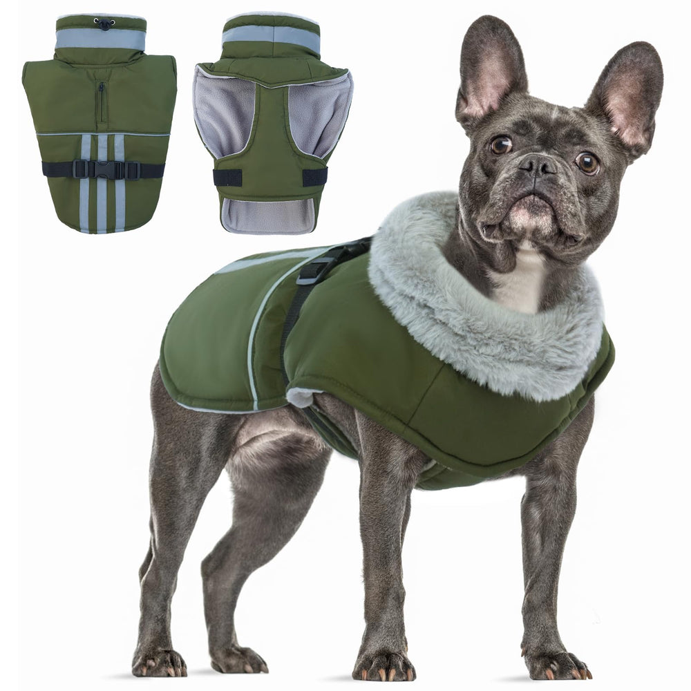 DENTRUN Waterproof Dog Coat front view for windproof warmth on cold walks.