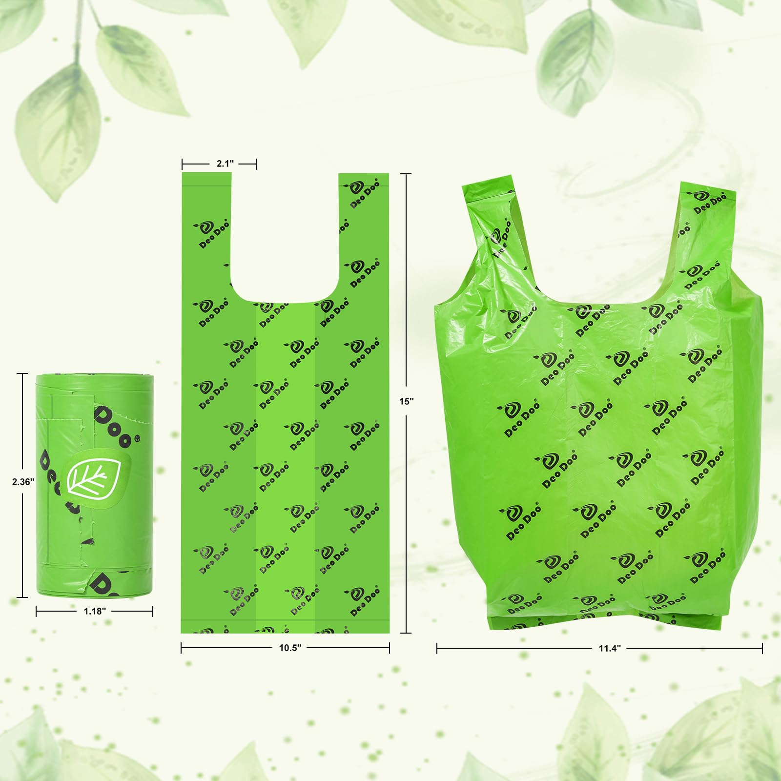 Deo Doo extra-large bags measure 11.4in by 14.96in for big messes.