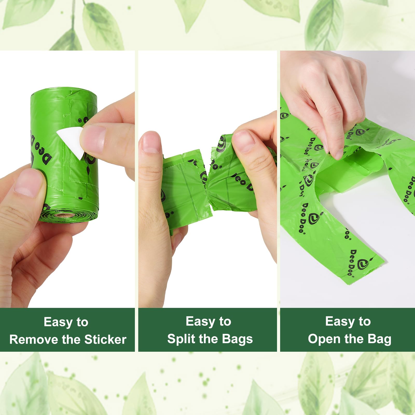 Deo Doo heavy-duty poop bags with easy-tie handles for clean pickup and mess-free disposal.