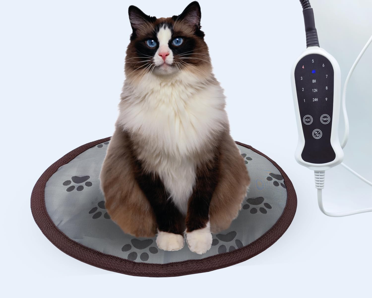 DEOMAN pet heating pad round top view shows cozy warmth for small dogs and cats