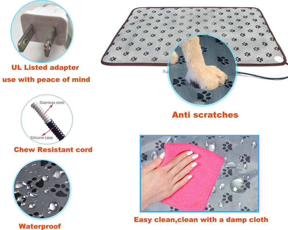 DEOMAN pet heating pad timer feature shows 4/8/12 hour auto-off.