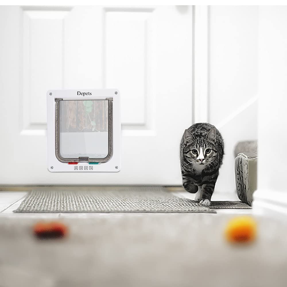 Depets cat door brush strip reduces noise during closure.