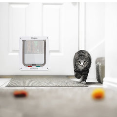 Depets cat door brush strip reduces noise during closure.