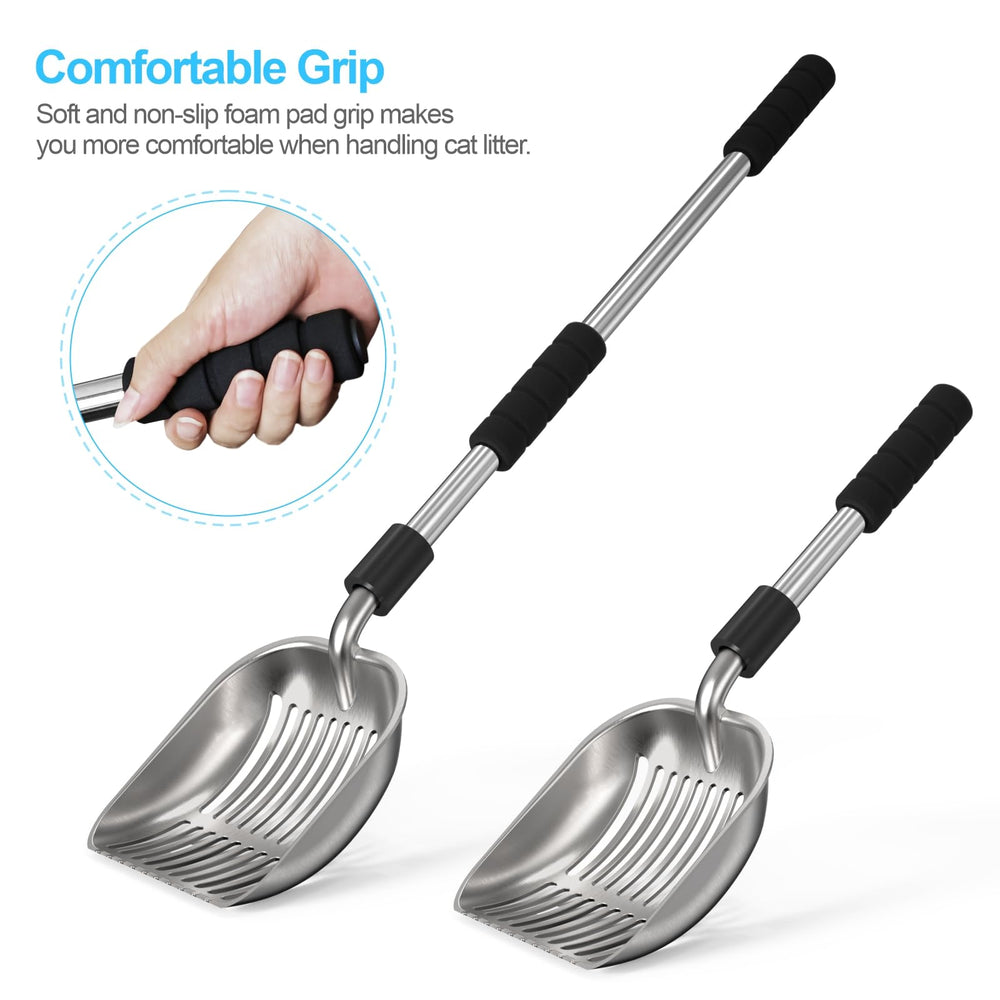 Depets cat litter scoop aluminum scoop head cleans up messes swiftly.