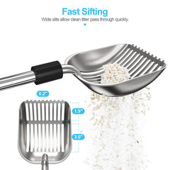 Depets cat litter scoop with detachable long handle extends reach for easy use.
